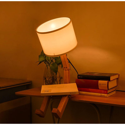 Robot Bedside Lamp Fabric Lampshade Match Foldable Solid Wood Body Creative  Screw Table Lamp For Bedroom Living Room