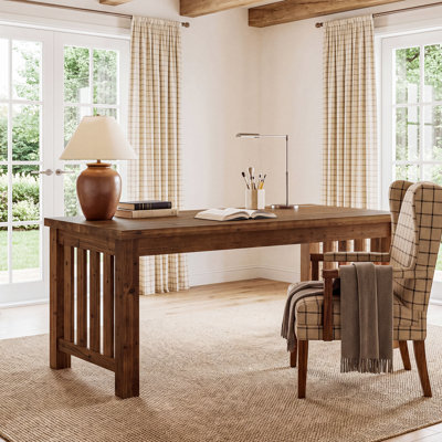 Grand bureau d'ordinateur en bois massif de 63 pouces, bureau à domicile en bois avec pieds robustes, table d'ordinateur rustique pour travailler, étudier, écrire, noyer