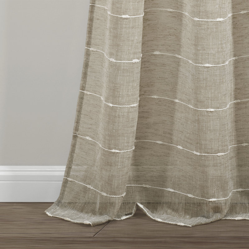 Farmhouse Textured Sheer Polyester Sheer Curtain Pair, Neutral, 38" W x 84" L