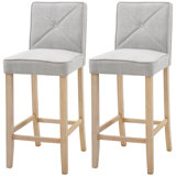 HOMCOM Modern Bar Stools Set Of 2, Upholstered Bar Height Kitchen Stools With Build-In Footrest, Solid Wood Legs, Beige