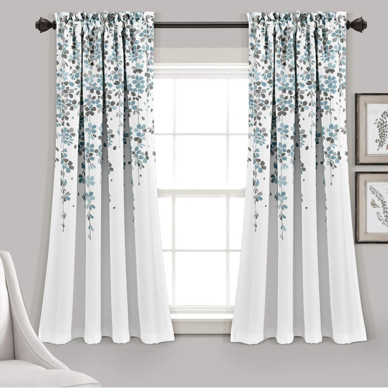 Paire de rideaux Weeping Flower, L 52 po x L 63 po, Bleu/gris