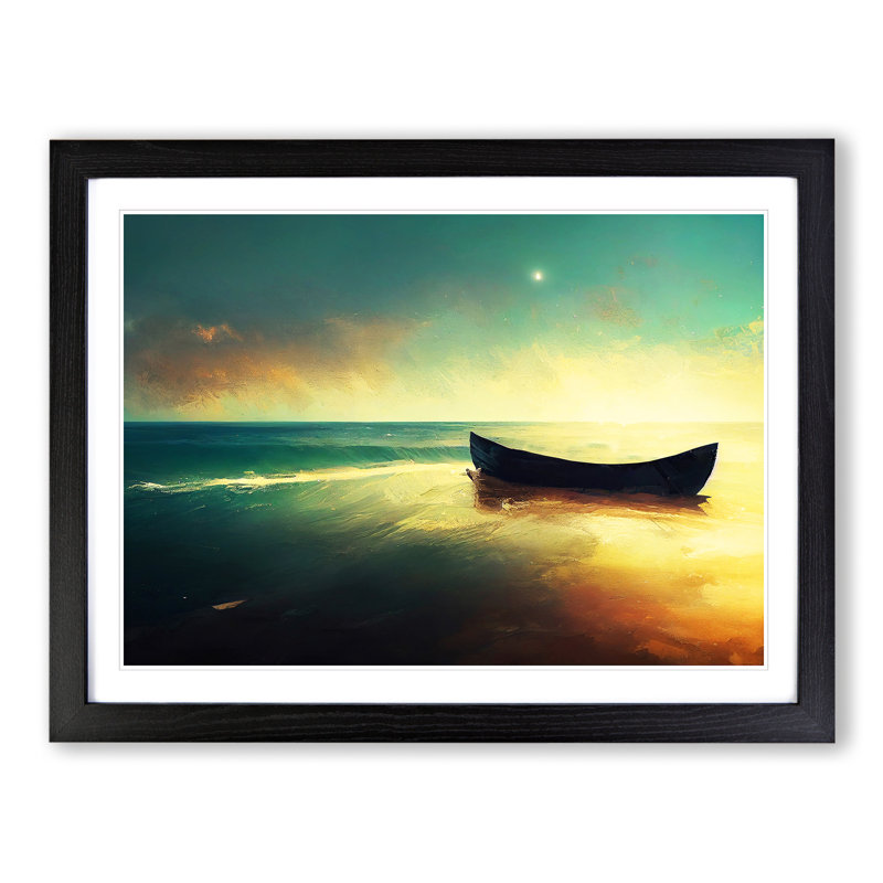 XH1022-8597X Sunlight Over A Boat - Single Picture Frame Print, 46cm H x 64cm W, Black