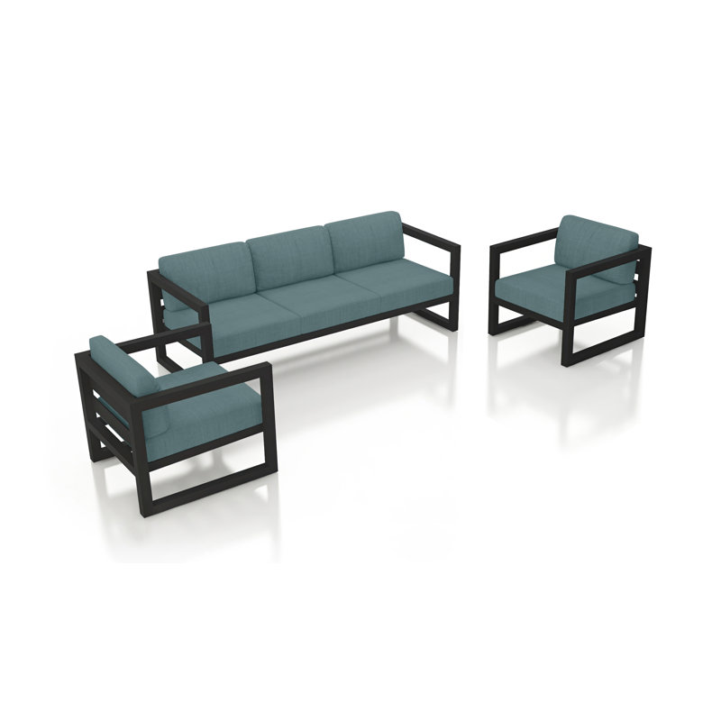 Ensemble de conversation avec canapé 3 pièces Avion, Tissu Sunbrella® tissé uni lagon coulé