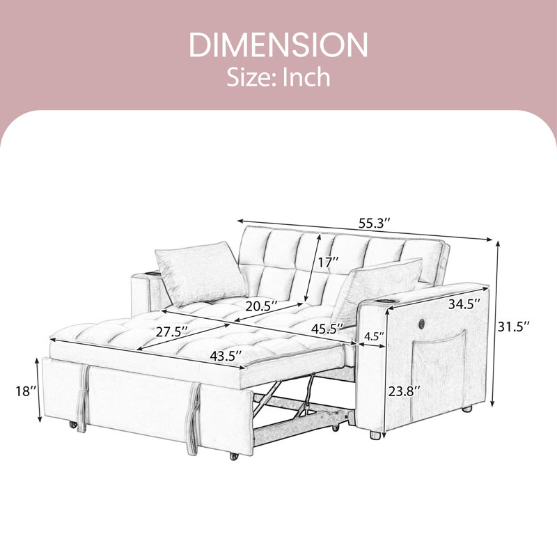 Futon rembourré Bulut 55.3, Velours rose