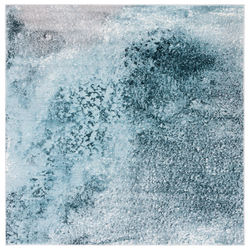 Mclawhorn Abstract Silver / Blue Power Loomed Area Rug, Square 4'