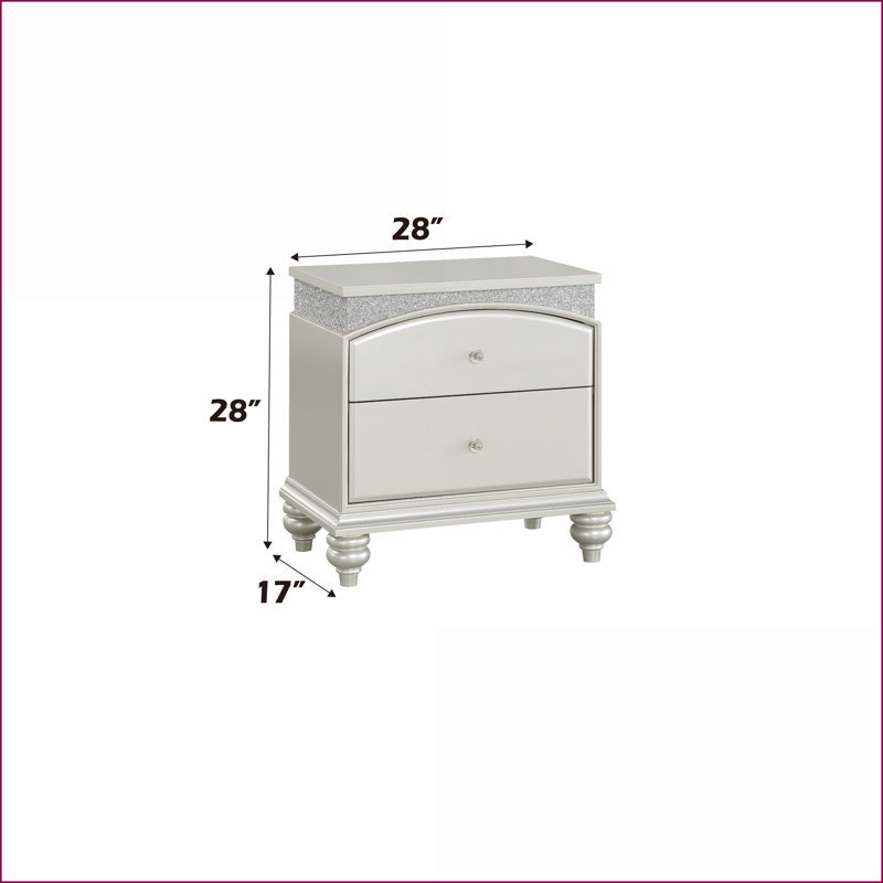 Table de chevet 2 tiroirs Maverick Platinum, Argent argent