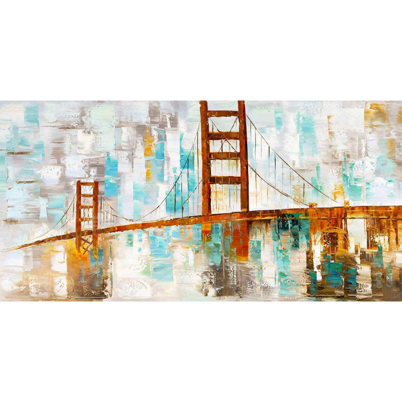 Golden Gate with Turquoise Paint Spots - Modern Canvas Art