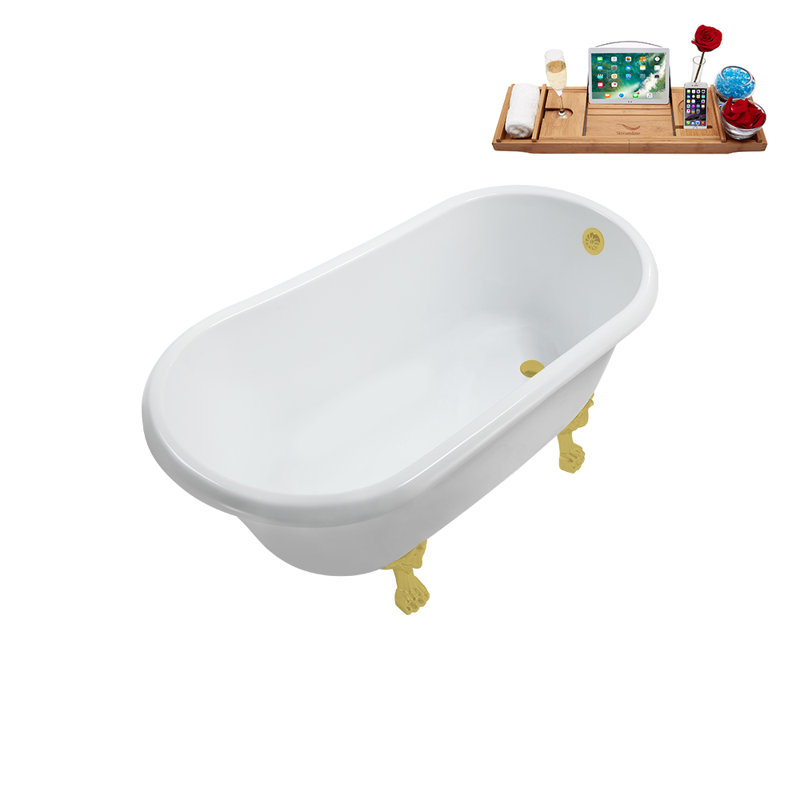 57.5'' x 29.5'' Soaking Acrylic Bathtub, Brushed Gold, Brushed Gold