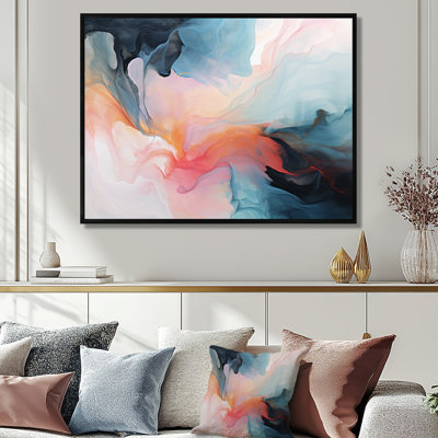 Playful Deep Pink Sky Dance I - Liquid Ink Abstract Wall Art Print