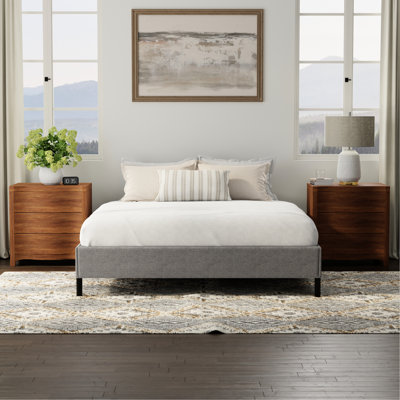 Black And Gray, Upholstered, Queen, Bed Frame, Foundation, Mattresses, No Tools Setup Standard Bed, All Mattress Types, Easy Fast Assembly
