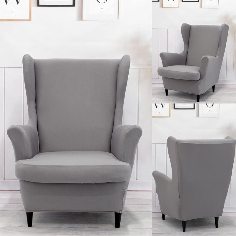 Housse pour fauteuil à oreilles 2 pièces Soft Stretch Soft, Polyester gris clair