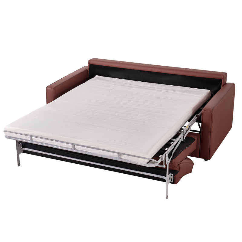 Canapé-lit en cuir avec matelas en mousse de 77 po Marcello, canapé-lit en cuir avec matelas en mousse pour le salon, Marron