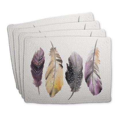 Bohemian Feather Set - Braided Polyester Placemats (Set of 4)