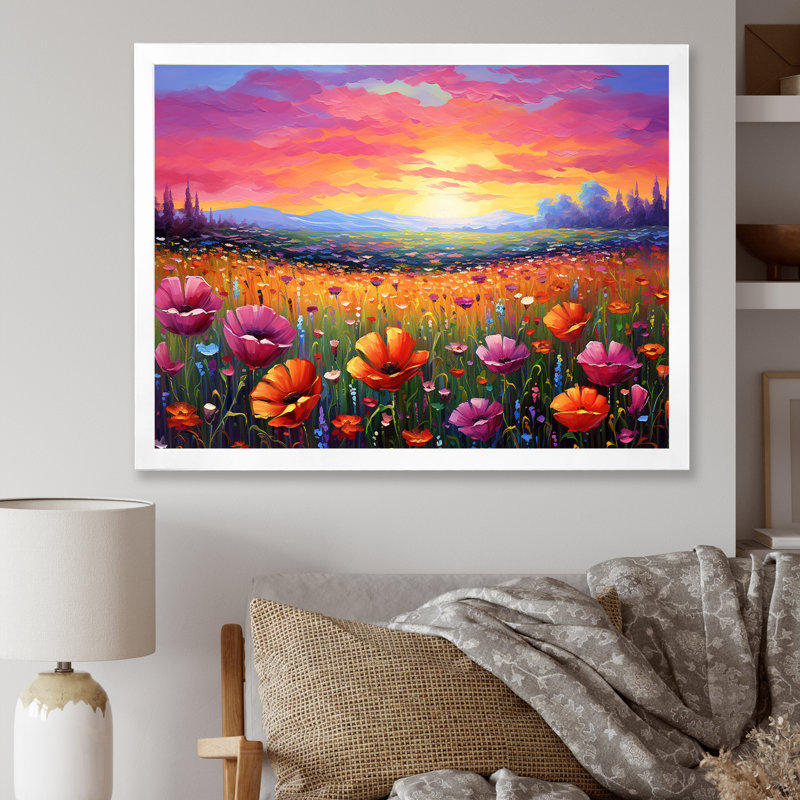 «Calming Pastel Horizon Flowers Fields I», reproduction sur toile, Cadre simple blanc, H 30 po x l 40 po x P 1,5 po