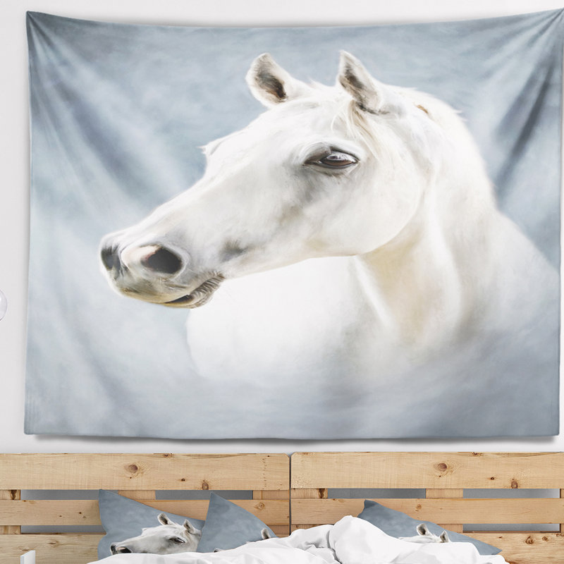 Une tapisserie de cheval blanc seul Animal, H 32 po x l 39 po