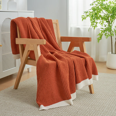 Jeté réversible en tricot de chenille tissé gaufré doux pour canapé, lit et salon