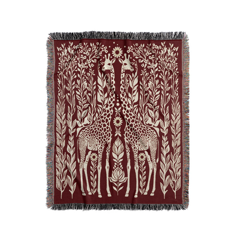 Jeté en mélange de coton Josu Giraffe, Rouge, blanc cassé, L 60 po x l 50 po