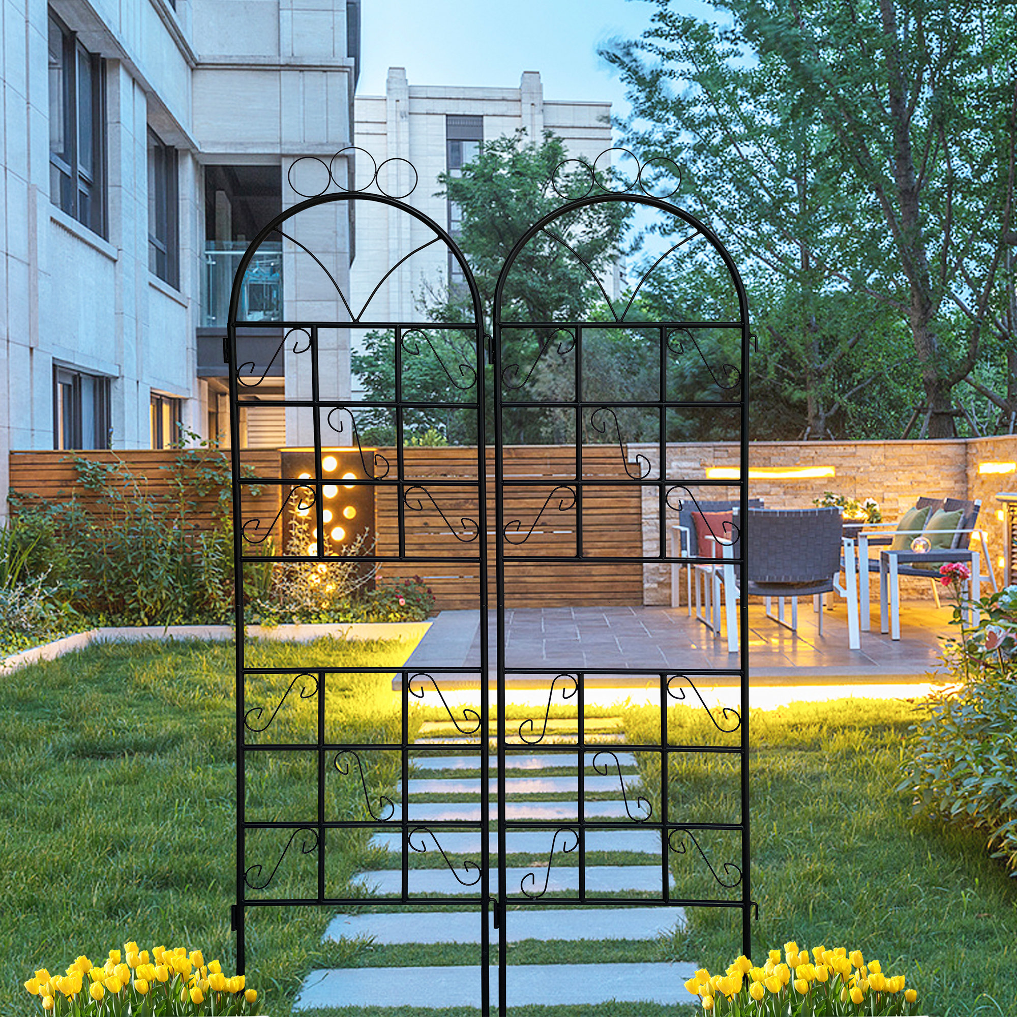 Red Barrel Studio 2-piece Outdoor Climbing Plants Metal Garden Trellis ...