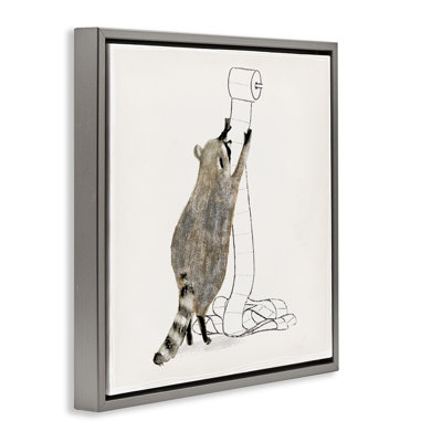 Raccoon Toilet Paper Hoarder Framed Floater Canvas Wall Art by Victoria Barnes
