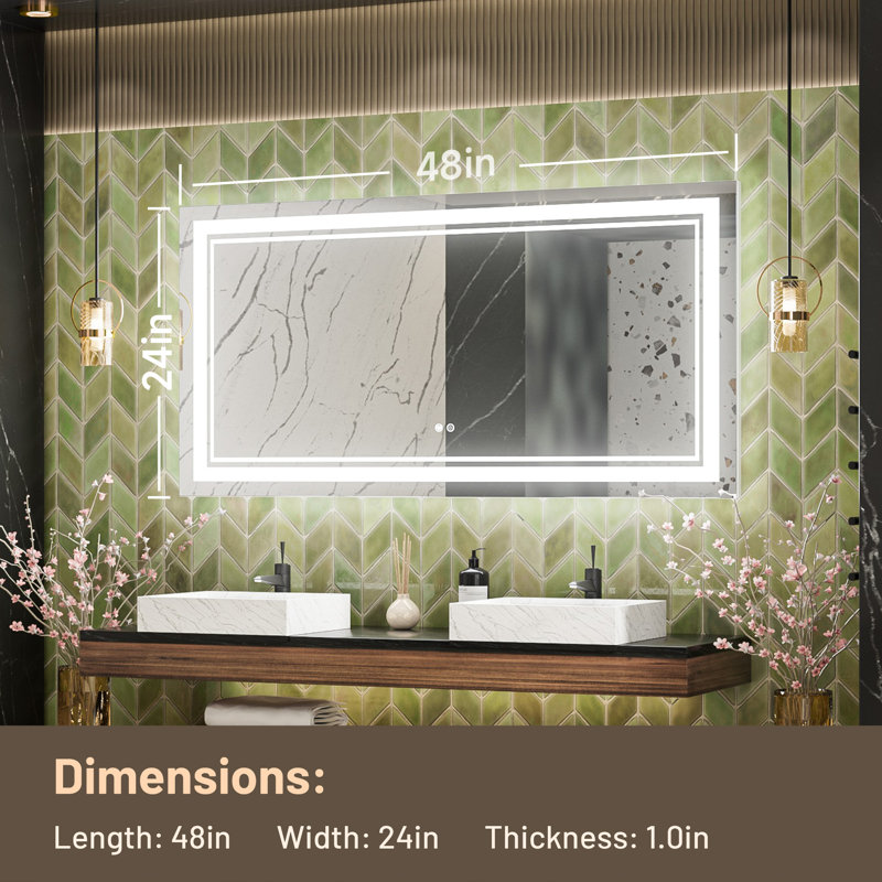 Kaelia LED Lighted Bathroom Vanity Mirror Memory Function Anti-fog Wall Mirror, 24" x 48"