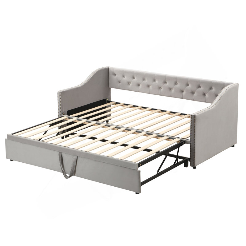 Lit de jour simple tapissier avec couchette escamotable, gris, Gris