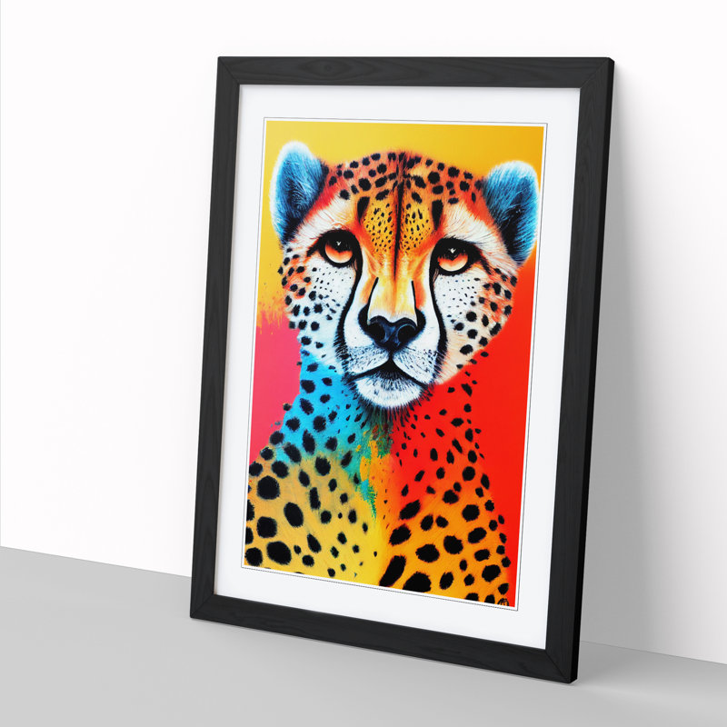 Cheetah Crayon Art - Picture Frame Print, 34cm H x 25cm W, Oak Framed