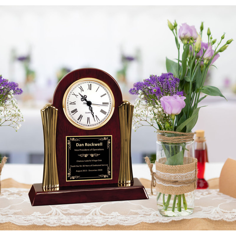 Roman Numeral Cherry Solid Wood Quartz Movement / Crystal Tabletop Clock in Gold/Brown