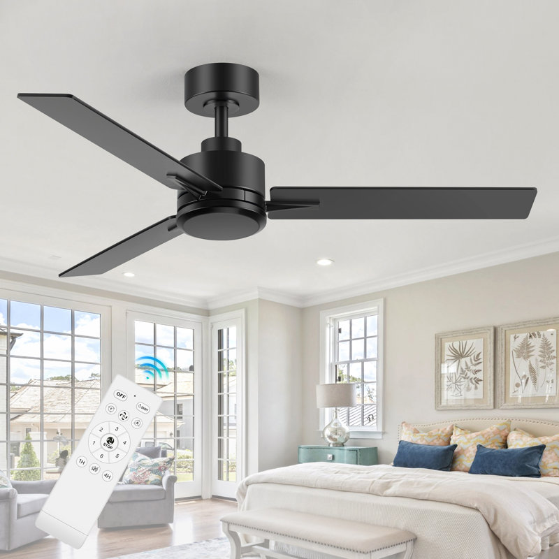 Imamuddin 48-Inch Ceiling Fan Black 3 Blade Outdoor Fans for Patios Indoor Fan with Remote Quiet DC Motor Reversible 6 Speed Timer