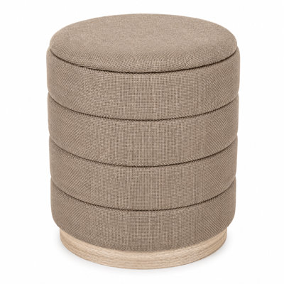 Tessa 16" Linen Upholstered Cylinder Storage Ottoman with Removable Lid and Hidden Storage, Brown