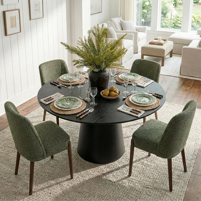 Ensemble de table de salle à manger pour 4 personnes avec table ronde et 4 chaises d'appoint rembourrées, Vert