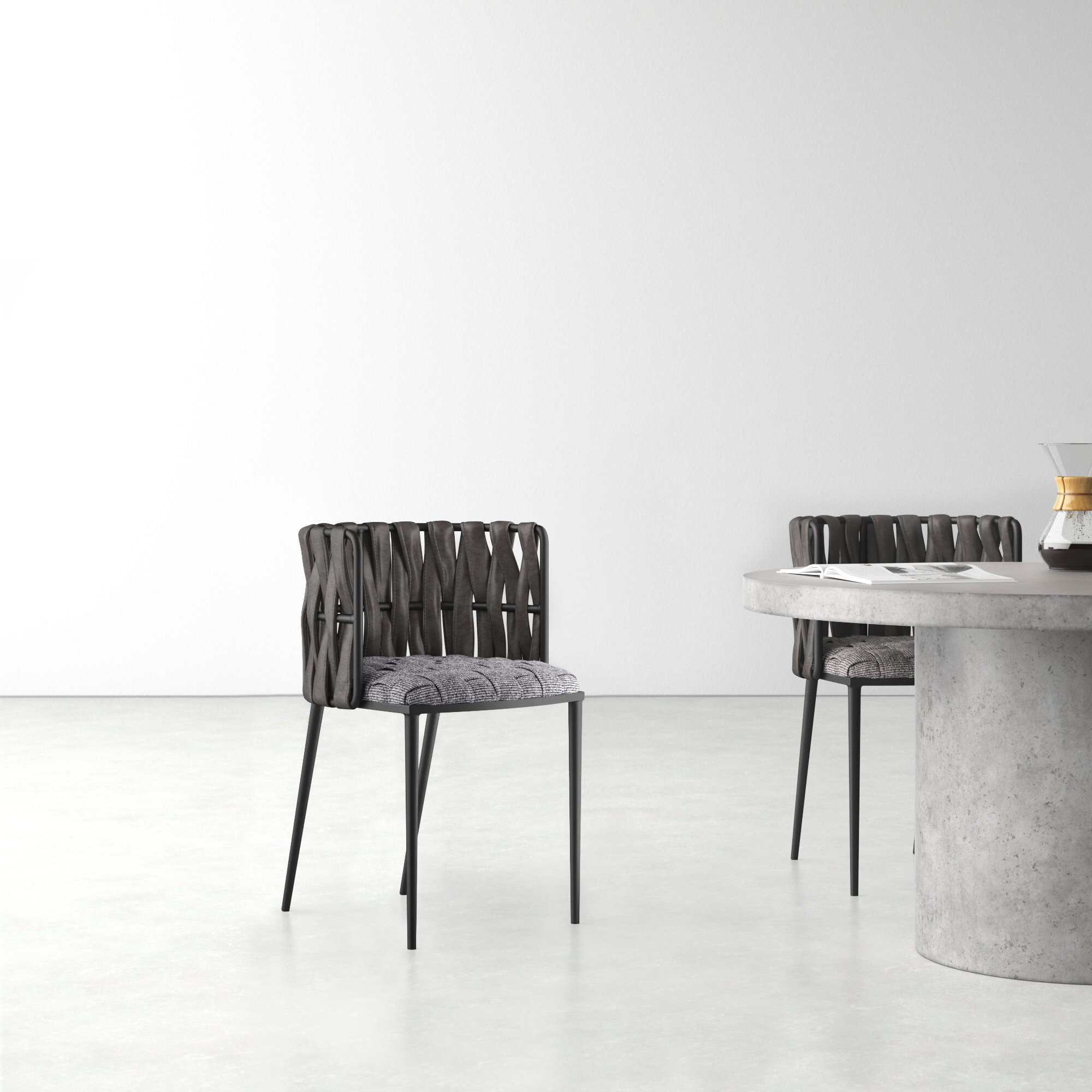 Tyrone Tufted Dining Arm Chair, Gray Faux Leather, Black