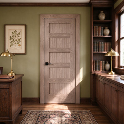 5-Panel Engineered Veneer Walnut Solid Core Wood Shaker Prehung Interior Door with Frame
