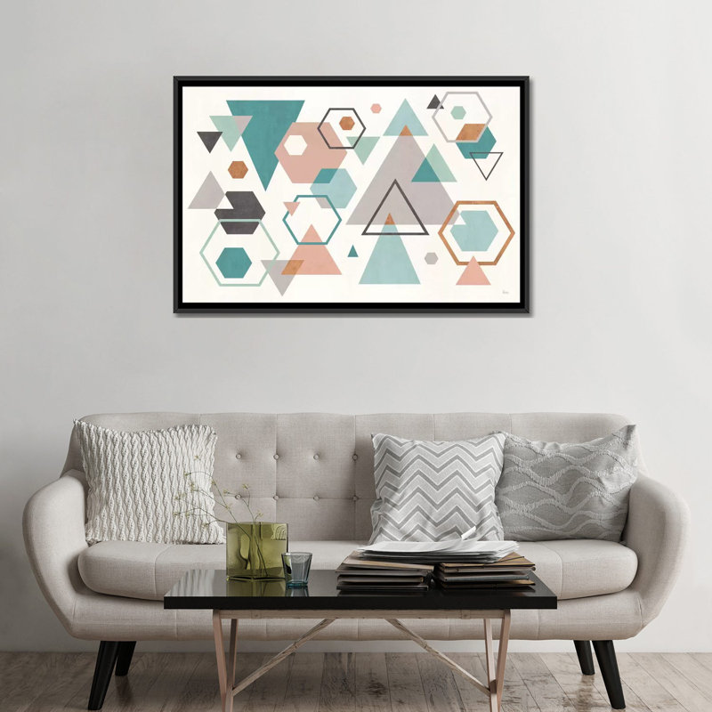 « abstract geo i », impression sur toile, H 18 po x l 26 po x P 1,5 po, Toile avec cadre noir, Pas de tapis