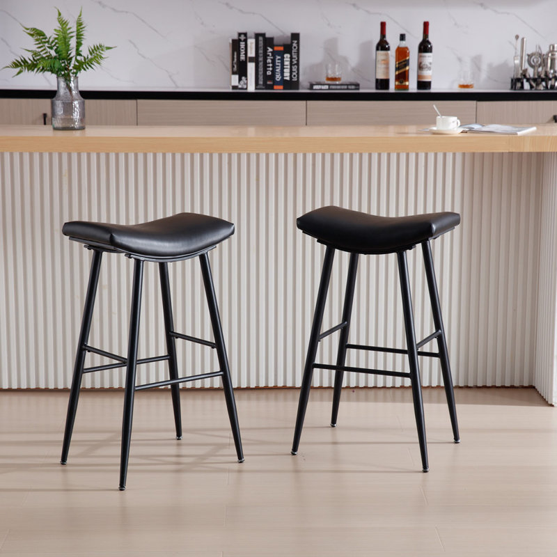 Angela Bar Stools Set of 2, Bar Stool (30.7" Seat Height), Black, 2