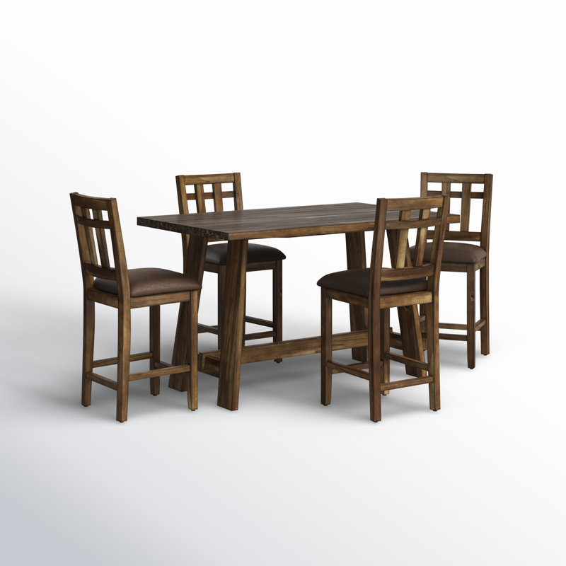 Mocha Acacia 5-Piece Dining Set with Faux-Leather Seats