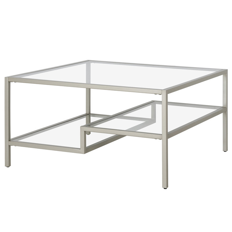 Four Leg Coffee Table with Storage, Satin Nickel