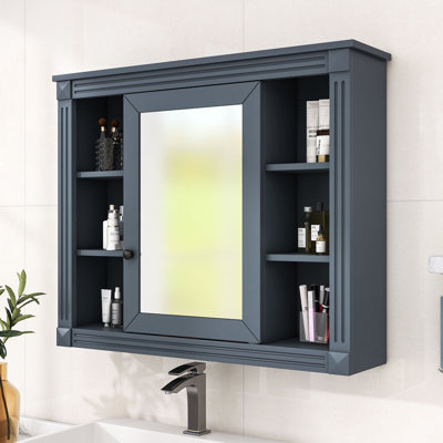 Armoire de rangement murale avec miroir et 6 tablettes ouvertes Yavonda