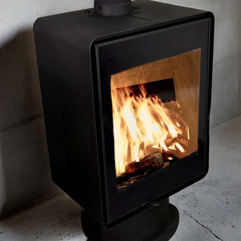 Large glass metal wood fire heating fireplace