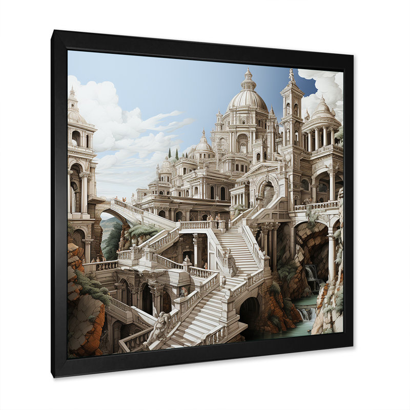 Dessin d'analyse d'un monument sur toile, Cadre simple noir, H 30 po x l 30 po x P 1 po