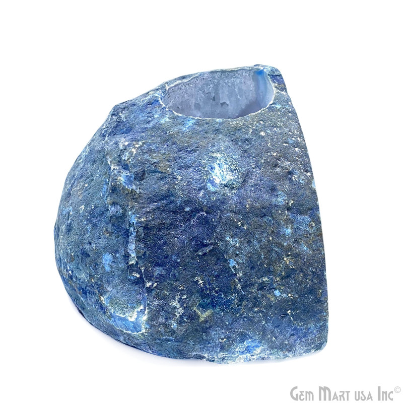 Porte-bougie en agate brute, décoration en cristal bleu, décoration en agate naturelle