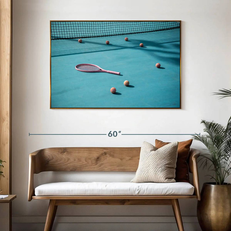 Tennis bleu, 46 po x 31 po, Cadre flottant doré
