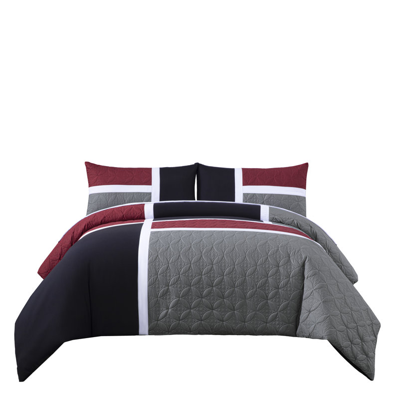 7-Piece Patchwork Bed in a Bag Comforter Set with Sheets, California King Comforter + 6 Additional Pieces, Red/Black/Gray