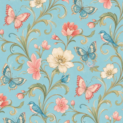 Rouleau de papier peint adhésif amovible Serene Birds Butterflies Blossom Branches sarcelle l 17,7 po x H 118 po