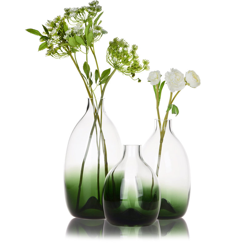 Ensemble de vases à fleurs modernes en verre soufflé à la main, ensemble de 3 (vert)