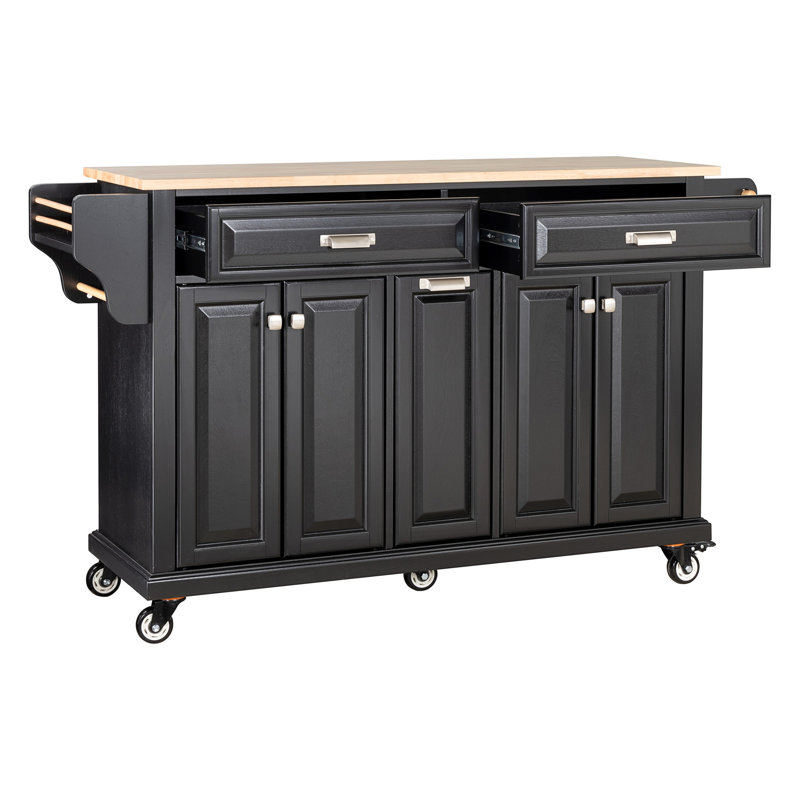Cavid Solid Wood Top Kitchen Cart, Black