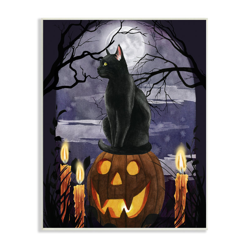 Jack-o'-lanterne pleine nuit d'Halloween pleine lune par Grace Popp - impression, H 19 po x l 13 po, Plaque murale