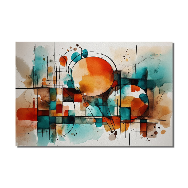 Orange orange, art géométrique abstrait sur toile