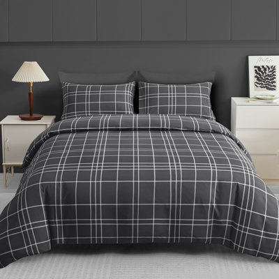 Microfiber Chequered Duvet Cover Set