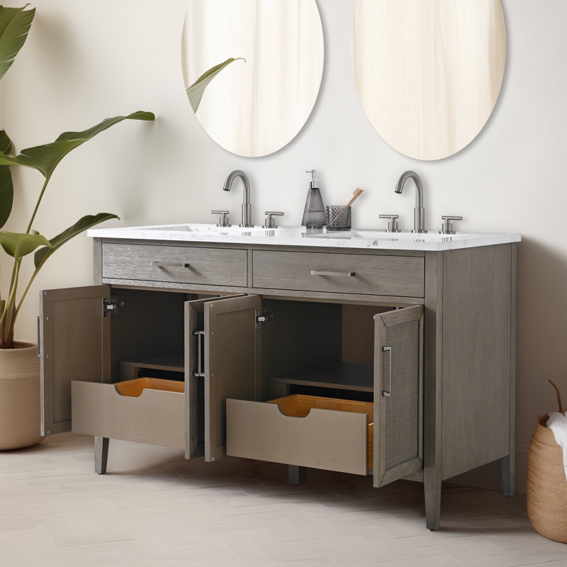 Meuble-lavabo double 54 po avec dessus Sebastiano, Gris héritage