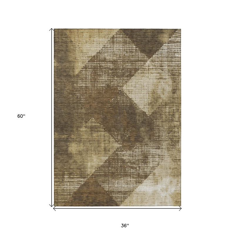 HomeRoots 3' X 5' Brown And Beige Geometric Washable Indoor Outdoor Area Rug